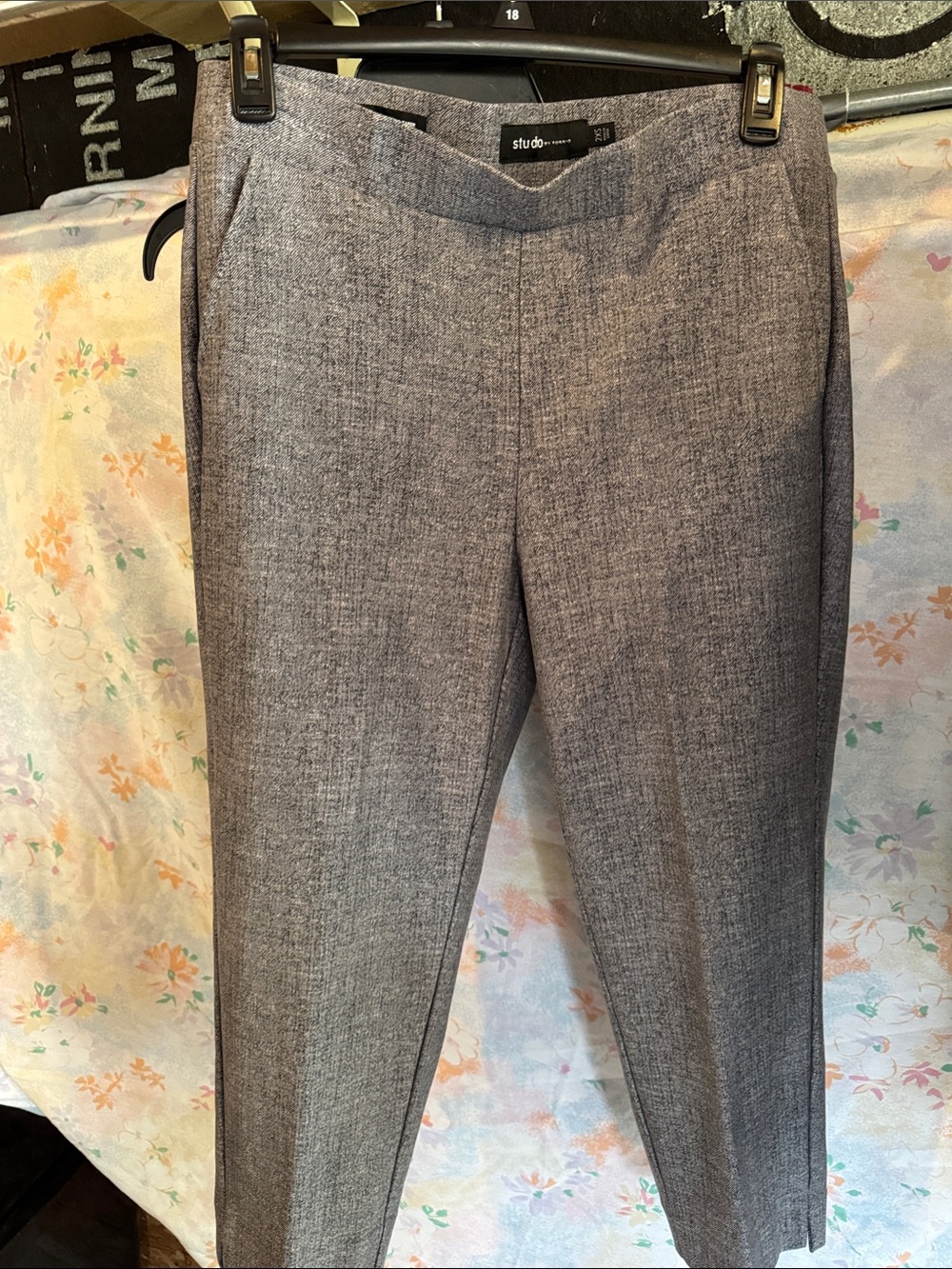 Studio Womens Heather Gray Dress Pants - Slim Tapered